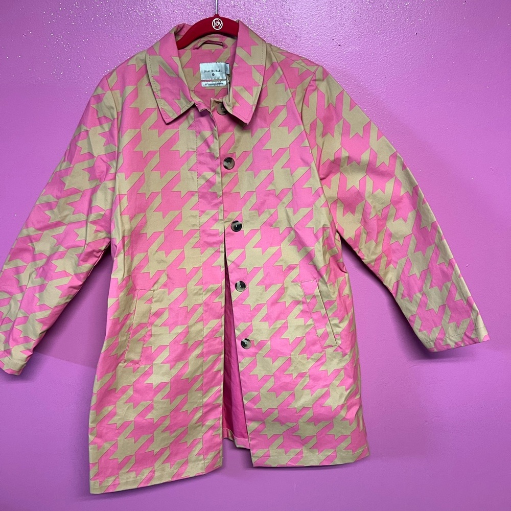 Isaac Mizrahi Pink and Beige Houndstooth Trench Coat